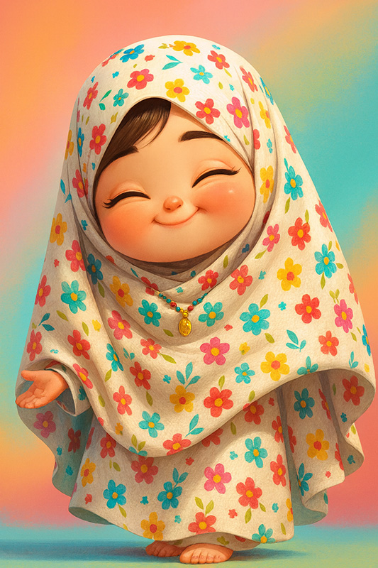 تصویرسازی دختربچه با چادر گل گلی